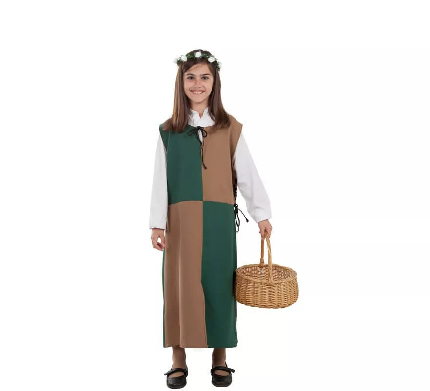 Disfraz o Túnica Marrón y Verde Medieval para niña