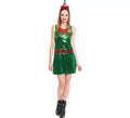 Disfraz o Vestido Lentejuelas Elfa Ayudante de Papá Noel para mujer