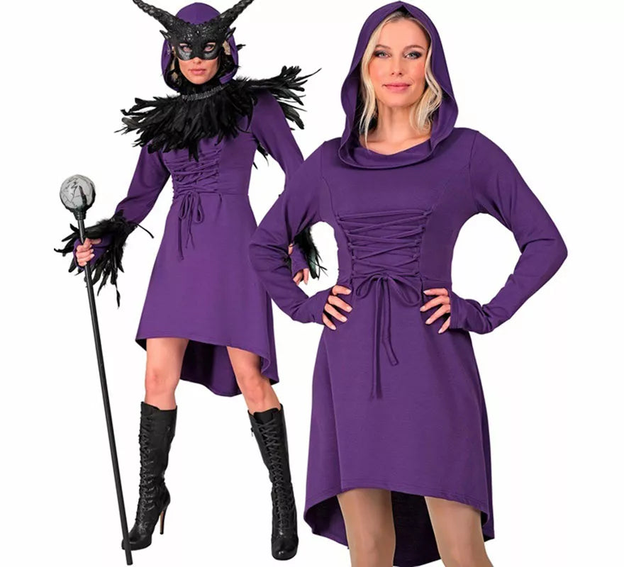 Translation missing: de.Disfraz o Vestido Medieval morado con Capucha para mujer