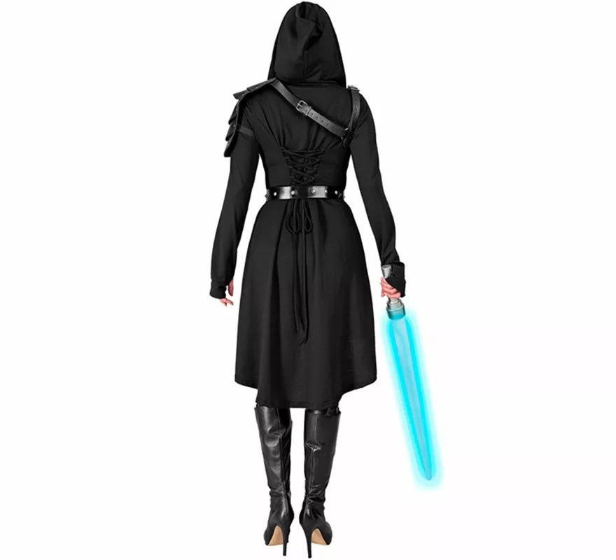 Disfraz o Vestido Medieval negro con Capucha para mujer