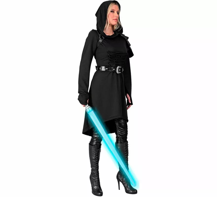 Disfraz o Vestido Medieval negro con Capucha para mujer