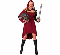 Rotes mittelalterliches Kapuzenkostüm oder Kleid für Damen