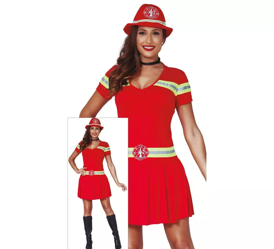 Translation missing: de.Disfraz para mujer de Bombera rojo con bandas reflectantes