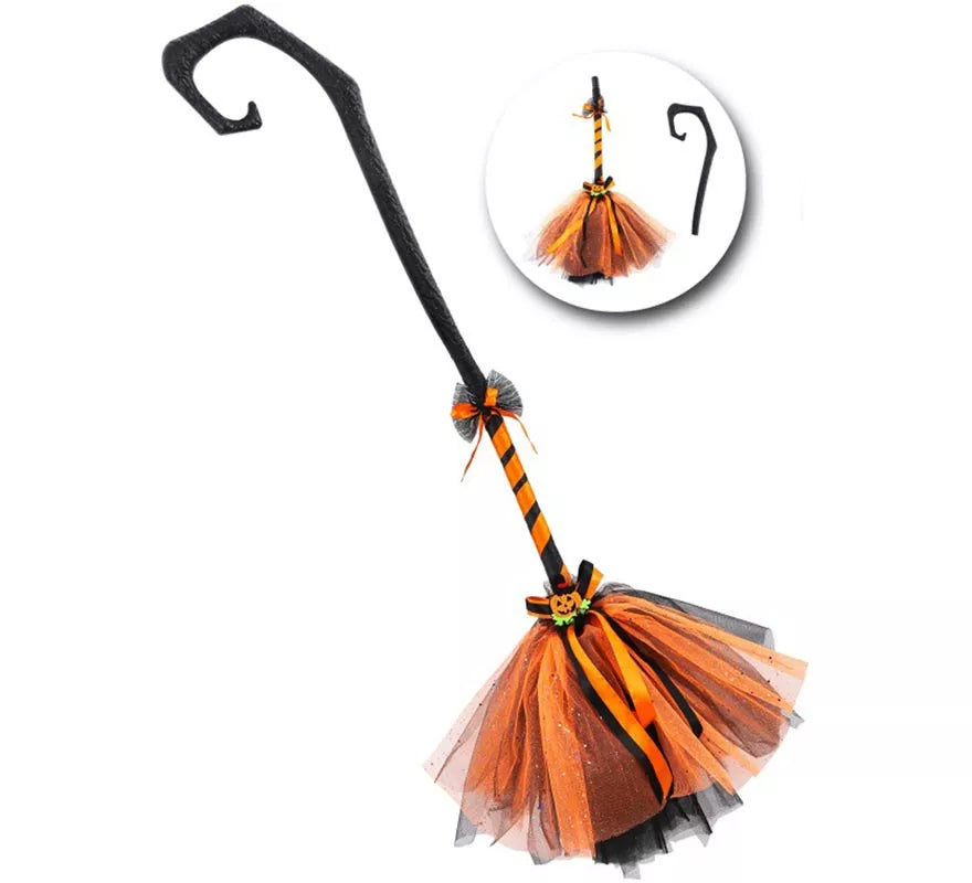 Translation missing: de.Escoba de Bruja Calabaza Negro y naranja 80 cm