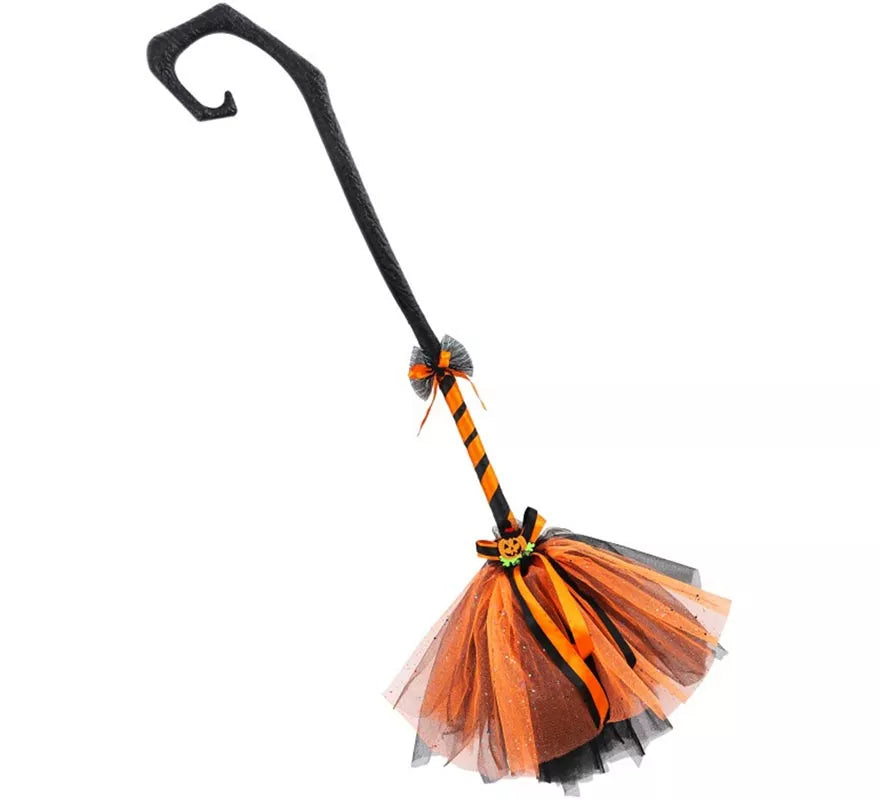 Translation missing: de.Escoba de Bruja Calabaza Negro y naranja 80 cm