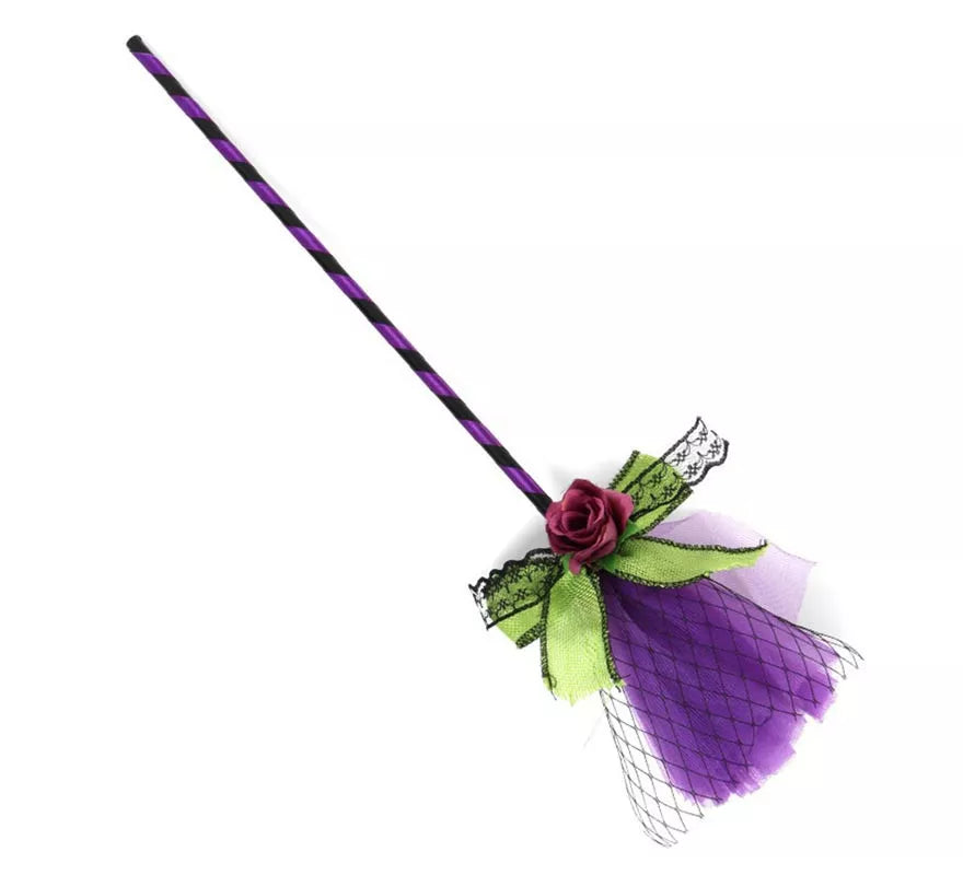 Translation missing: de.Escoba de Bruja morado con tul de 40 cm