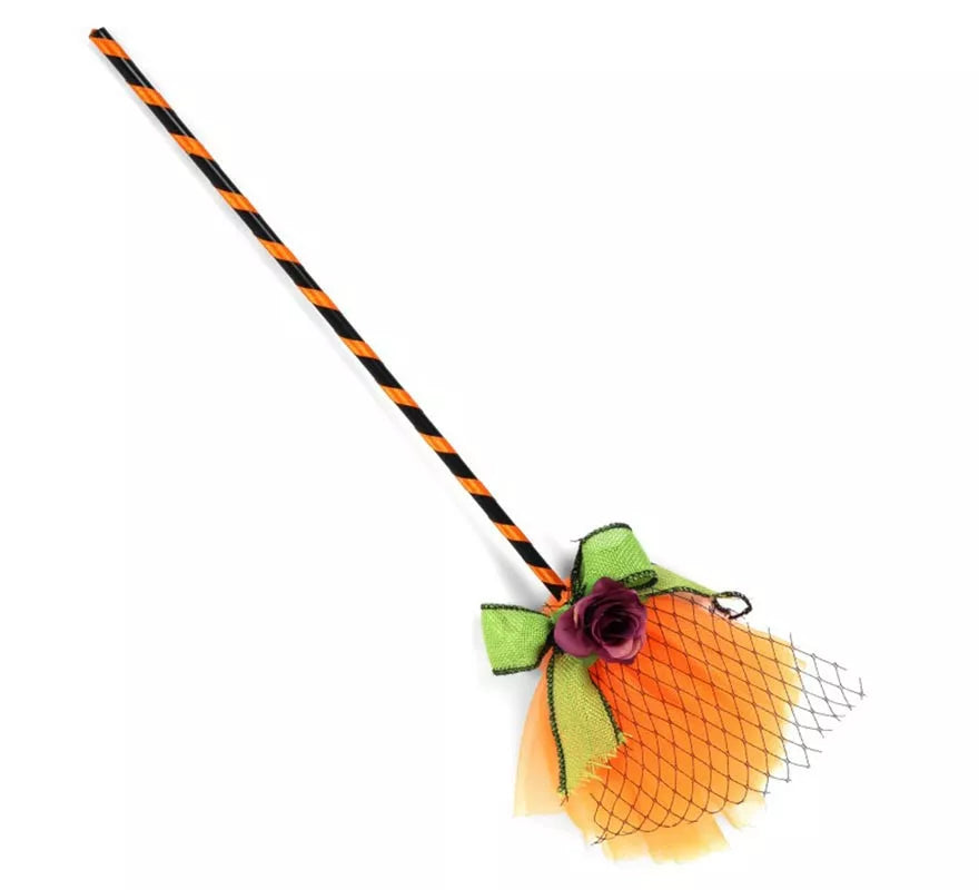 Translation missing: de.Escoba de Bruja naranja con tul de 40 cm