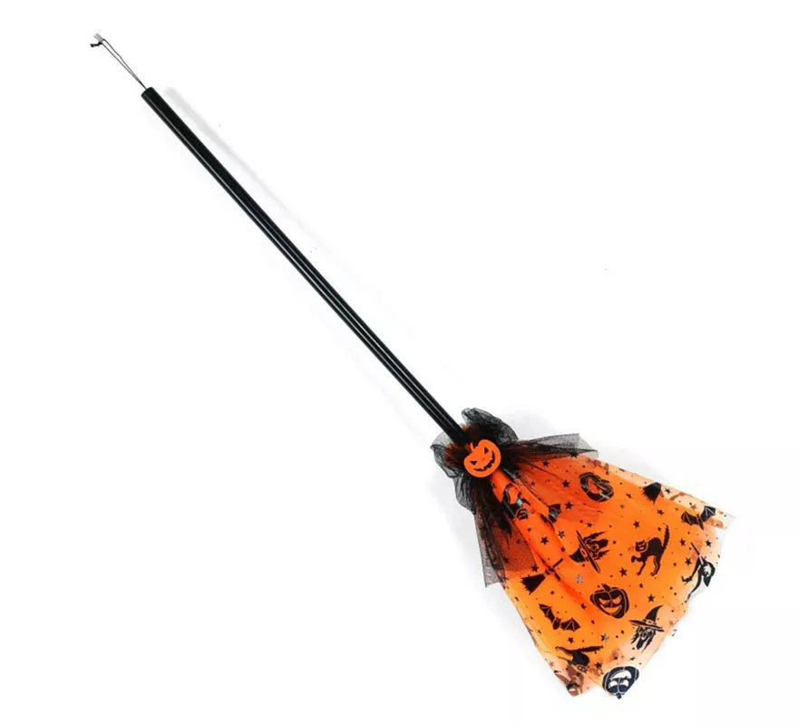 Translation missing: de.Escoba de Bruja naranja con tul de 90 cm