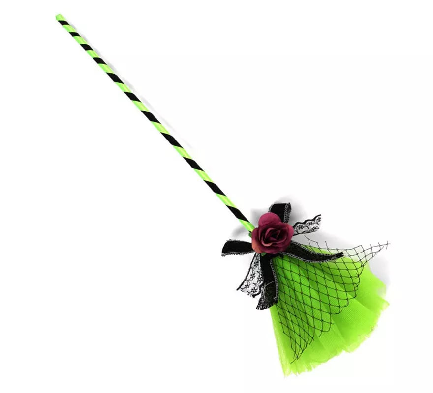 Translation missing: de.Escoba de Bruja verde con tul de 40 cm