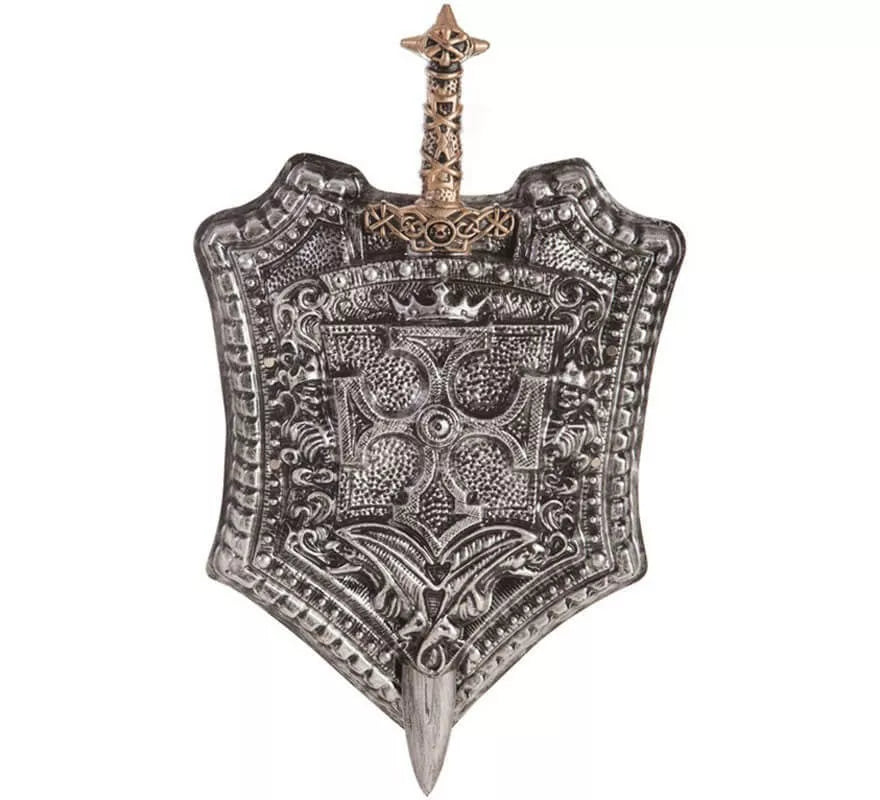 Translation missing: de.Escudo con Cruz y Espada Caballero Medieval de 38x60 cm