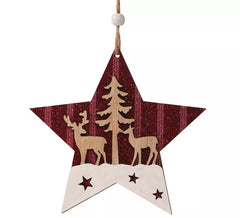 Roter Holzstern-Anhänger 14 cm