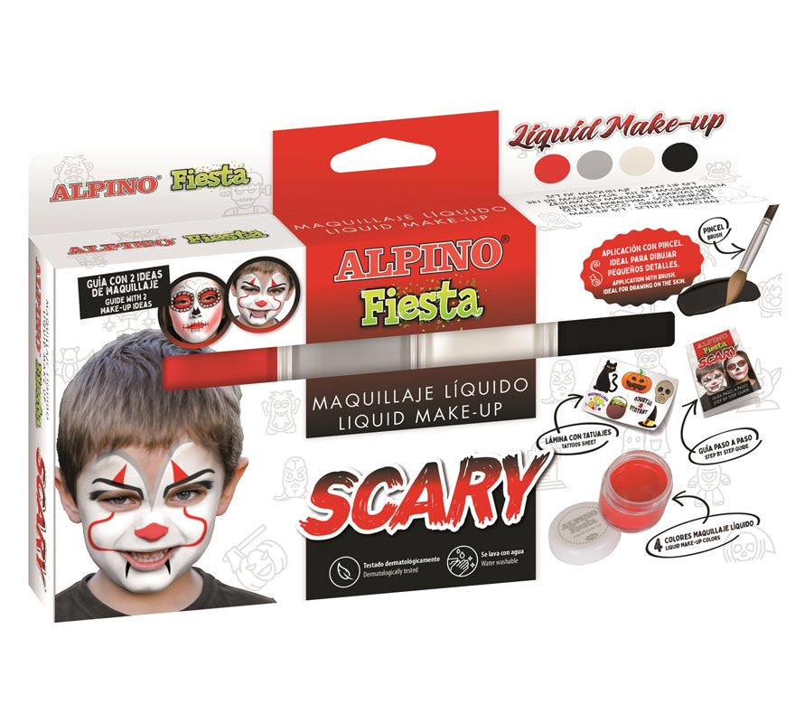 Translation missing: de.Set Maquillaje Scary Líquido: 4 colores x 10g, pincel, tatuajes y folleto