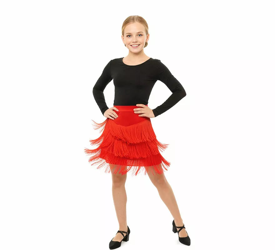 Falda Charlestón roja con Flecos para niña