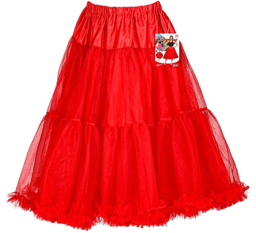 Falda de Tul Años 70 roja de 65 cm para mujer