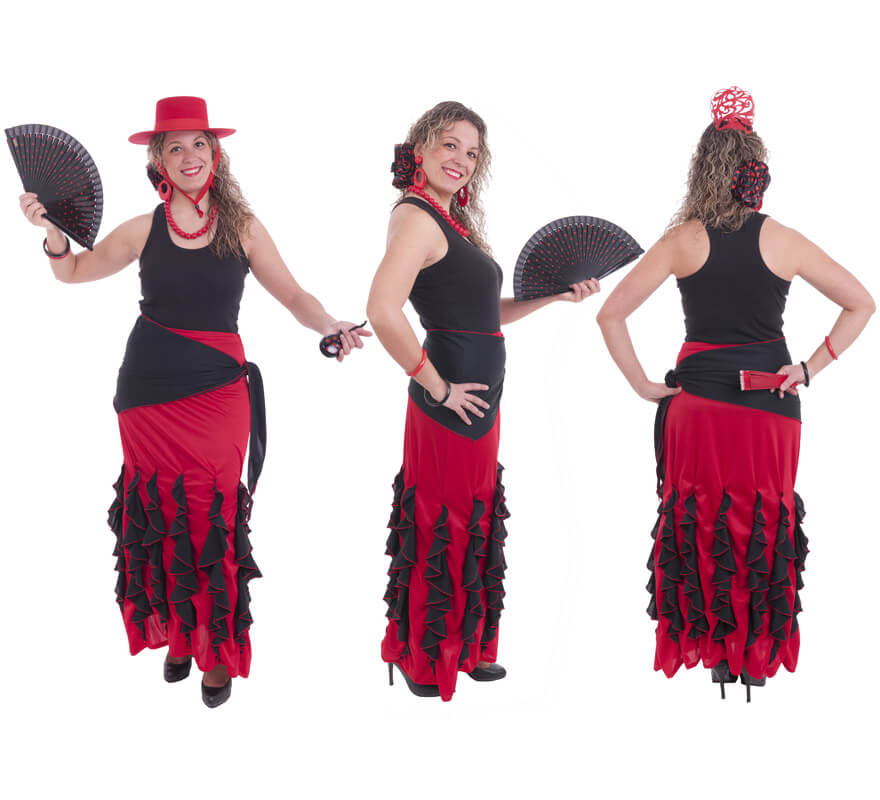 Translation missing: de.Falda flamenca roja con adornos negros