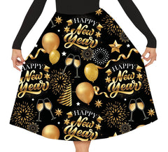 Schwarz-goldener „Happy New Year“-Rock für Damen