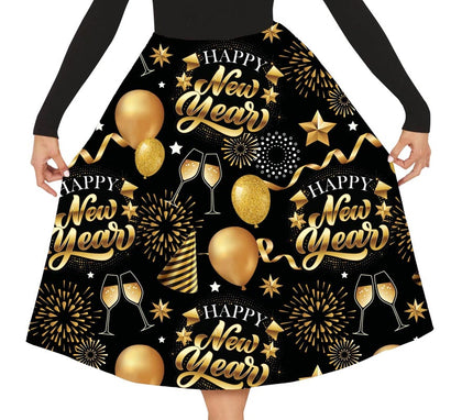 Falda Happy New Year negro y dorado para mujer