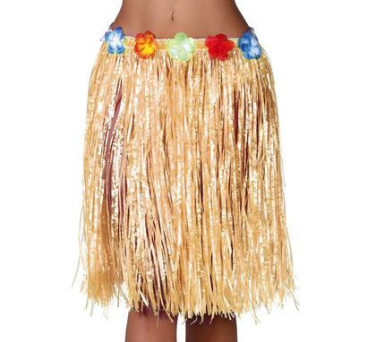 Falda Hawaiana Flores de Paja de 55 cm