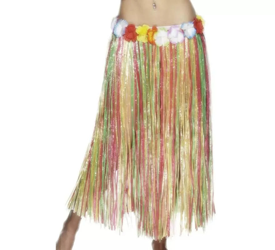 Falda Hawaiana Larga multicolor con flores 79cm