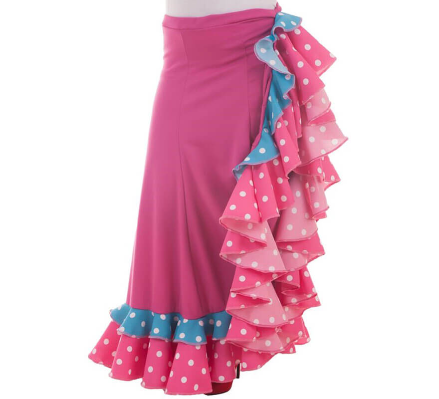 Translation missing: de.Falda Sevillana Azul y Fuxia con Topos