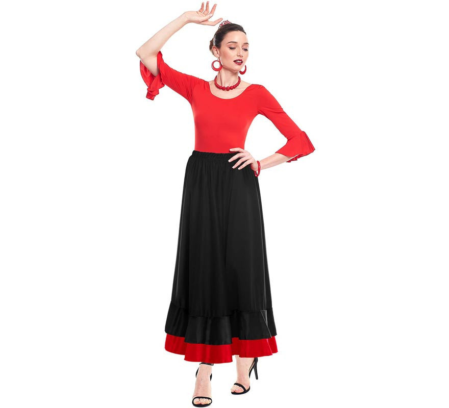 Translation missing: de.Falda Sevillana de doble Volante negro y rojo para mujer