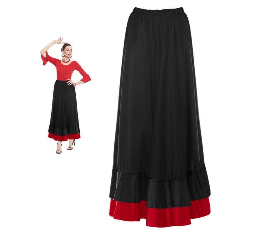 Translation missing: de.Falda Sevillana de doble Volante negro y rojo para mujer