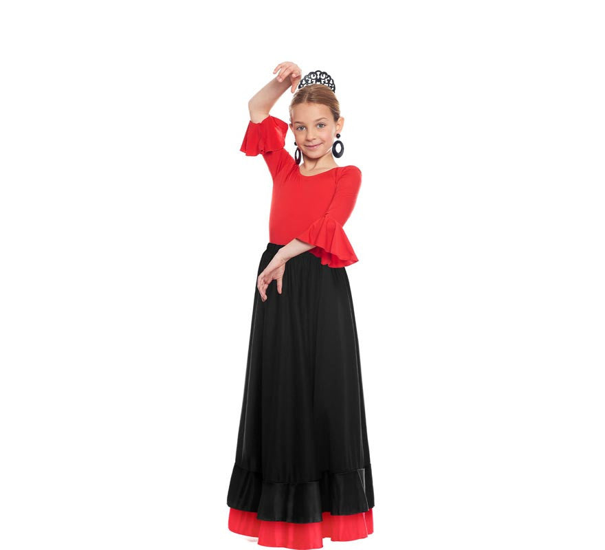 Falda Sevillana de doble Volante negro y rojo para niña