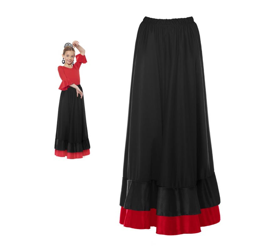 Translation missing: de.Falda Sevillana de doble Volante negro y rojo para niña
