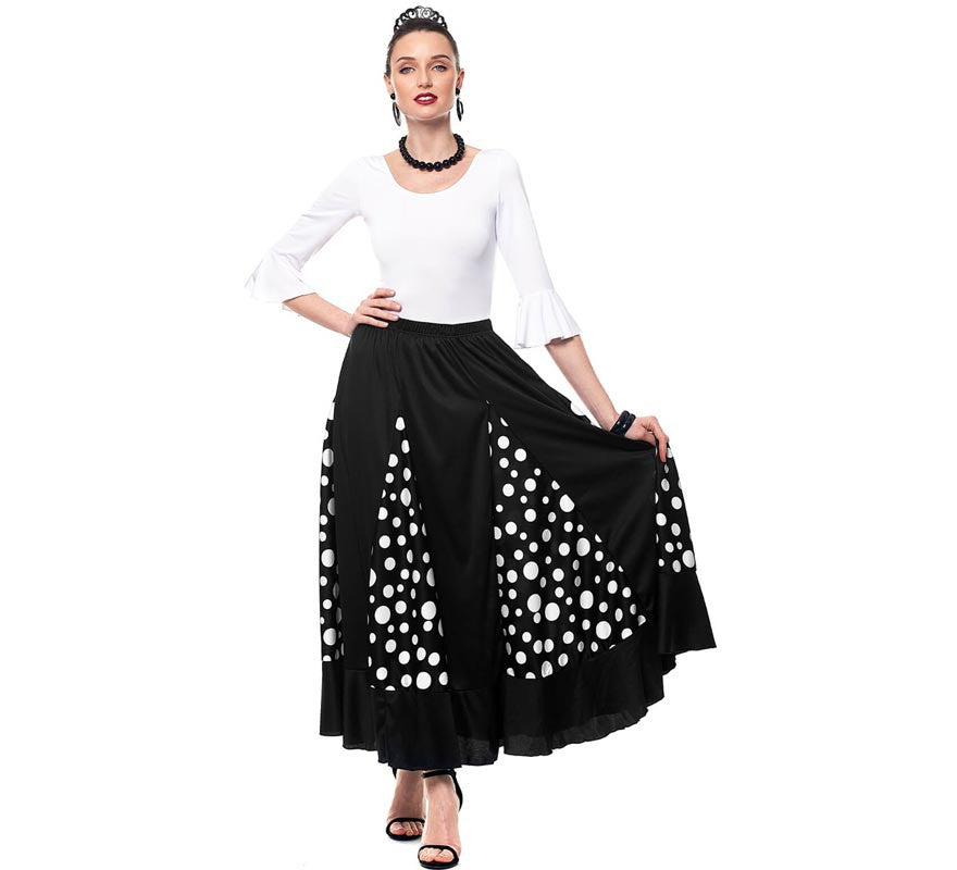 Translation missing: de.Falda Sevillana de Quillas negro con Lunar blanco para mujer