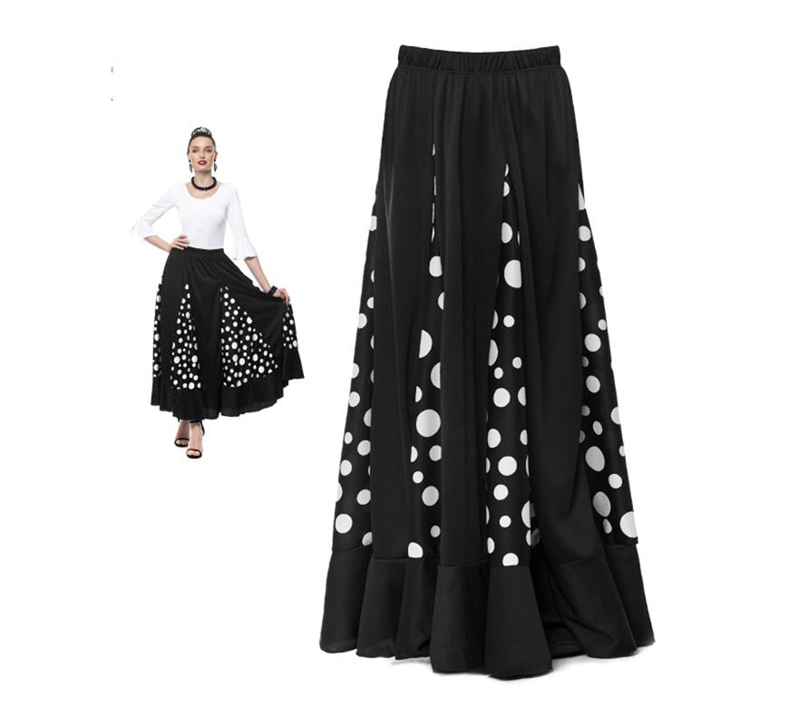 Translation missing: de.Falda Sevillana de Quillas negro con Lunar blanco para mujer