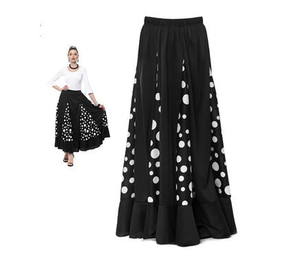 Falda Sevillana de Quillas negro con Lunar blanco para mujer