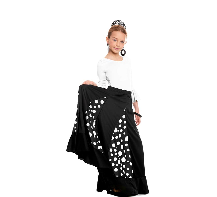 Translation missing: de.Falda Sevillana de Quillas negro con Lunar blanco para niña