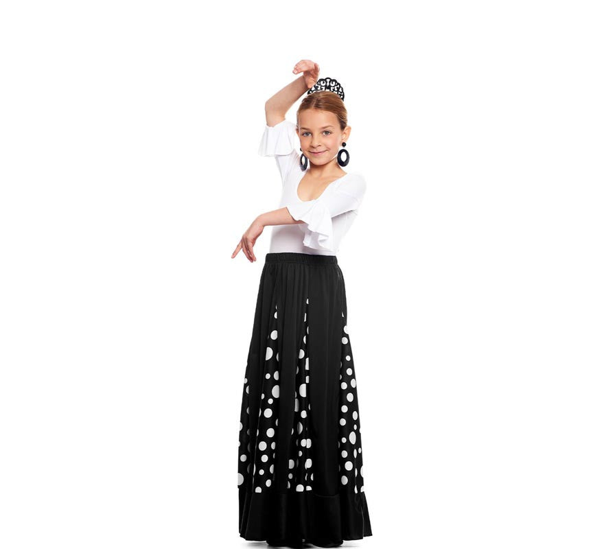 Translation missing: de.Falda Sevillana de Quillas negro con Lunar blanco para niña