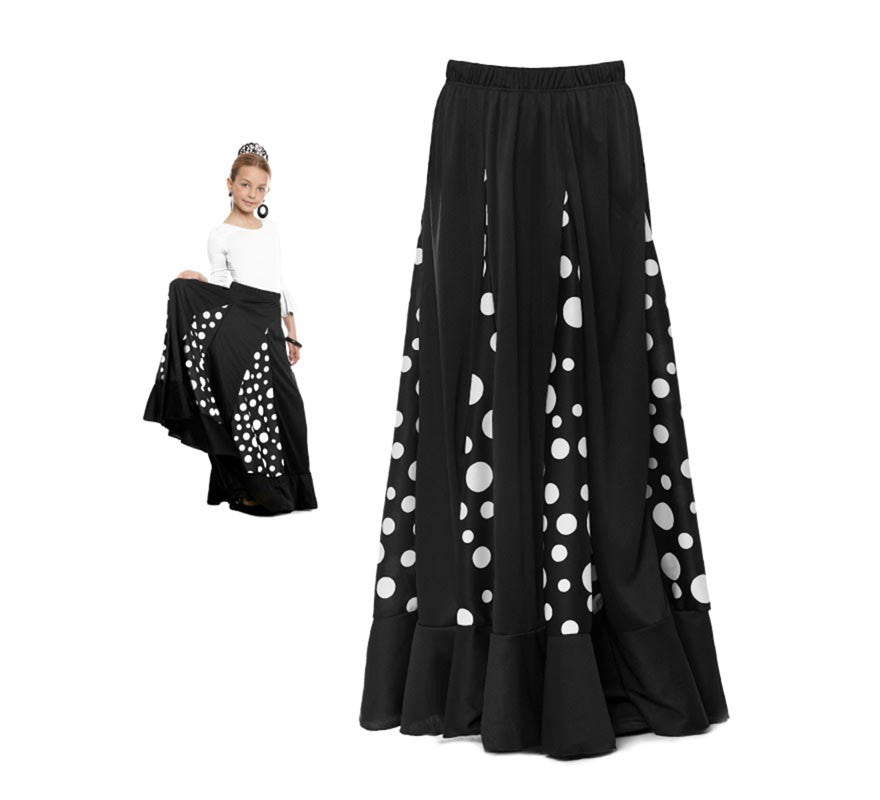 Translation missing: de.Falda Sevillana de Quillas negro con Lunar blanco para niña