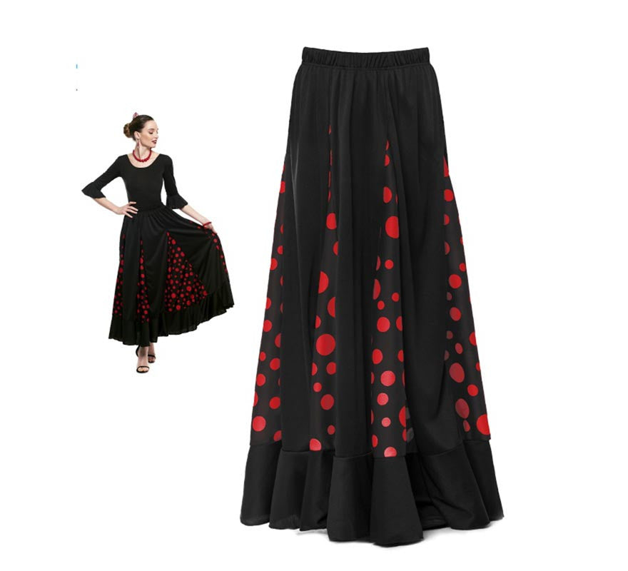 Translation missing: de.Falda Sevillana de Quillas negro con Lunar rojo para mujer