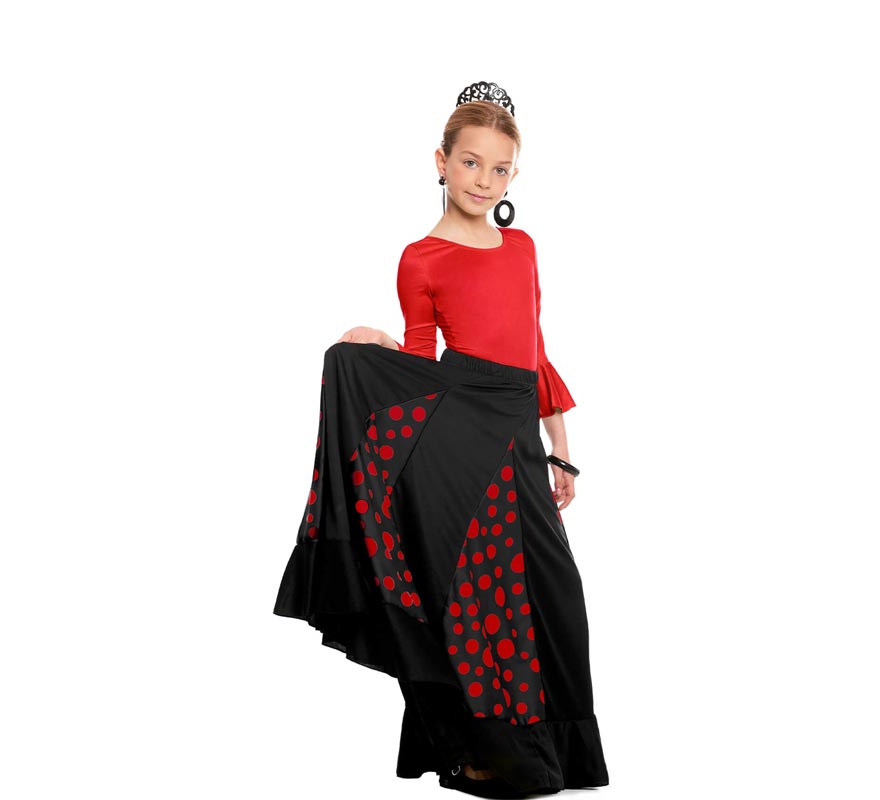 Translation missing: de.Falda Sevillana de Quillas negro con Lunar rojo para niña