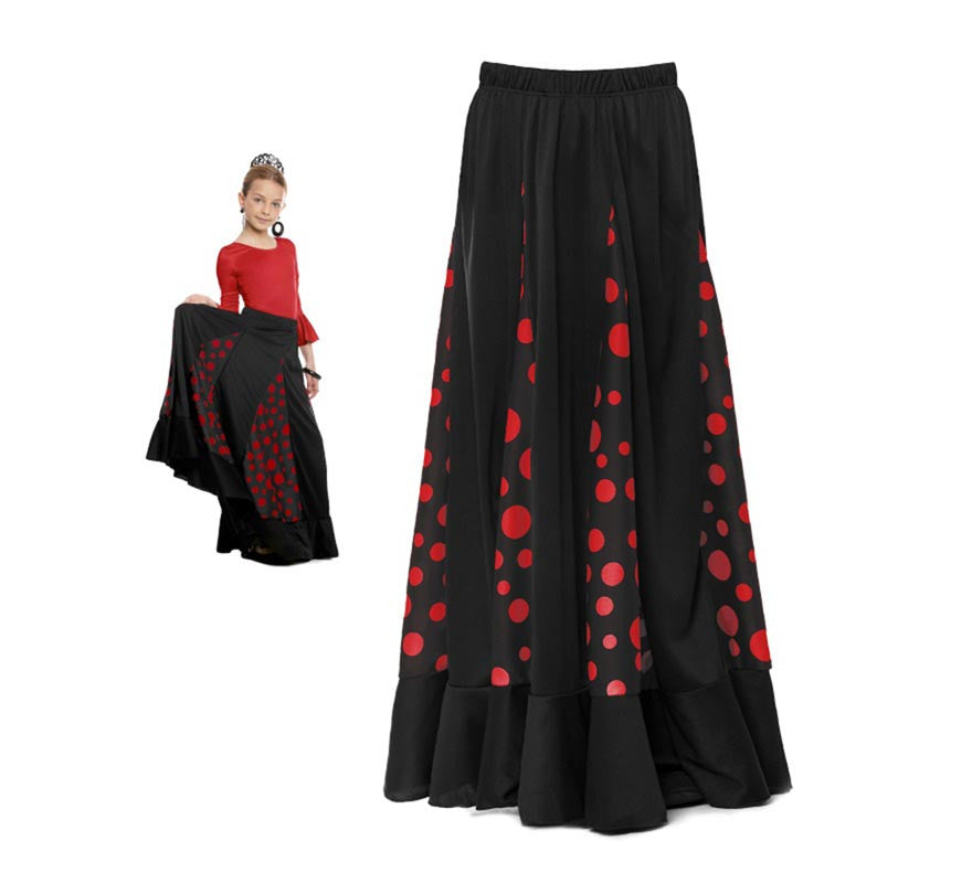 Translation missing: de.Falda Sevillana de Quillas negro con Lunar rojo para niña