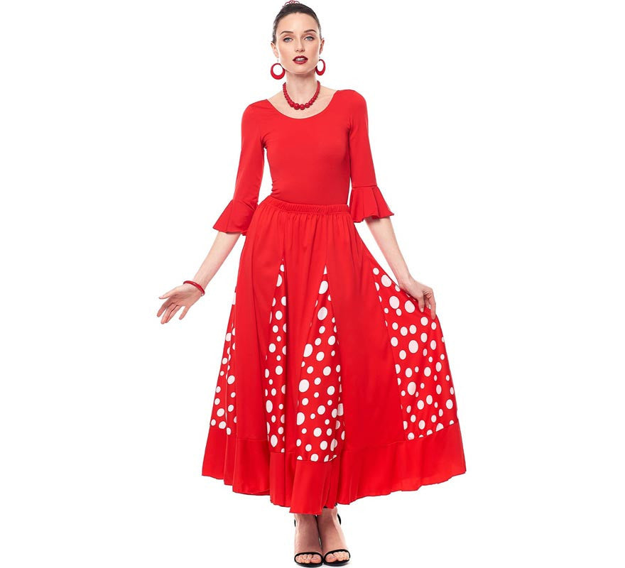 Translation missing: de.Falda Sevillana de Quillas roja con Lunar blanco para mujer