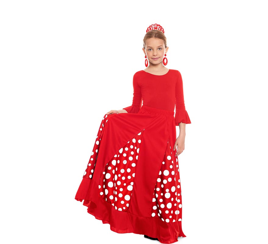 Translation missing: de.Falda Sevillana de Quillas roja con Lunar blanco para niña