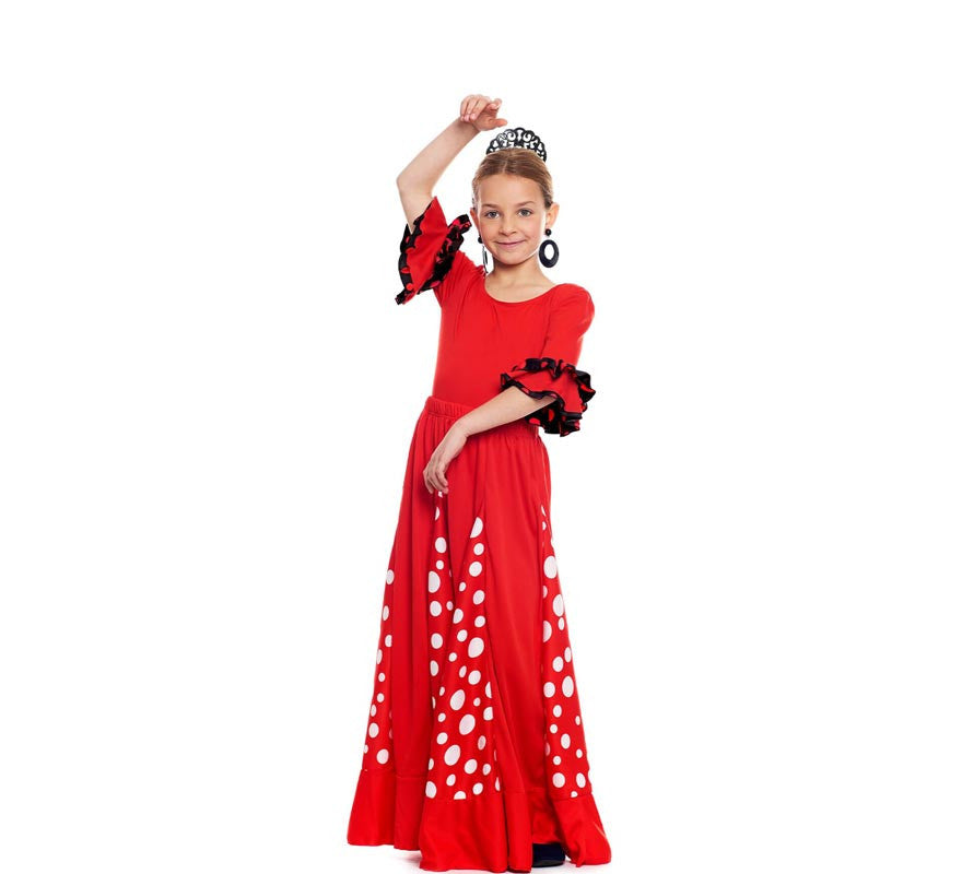 Falda Sevillana de Quillas roja con Lunar blanco para niña