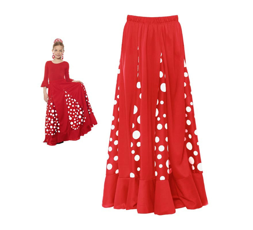 Translation missing: de.Falda Sevillana de Quillas roja con Lunar blanco para niña