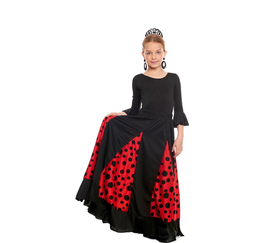 Translation missing: de.Falda Sevillana de Quillas negro y rojo con Lunar negro para niña