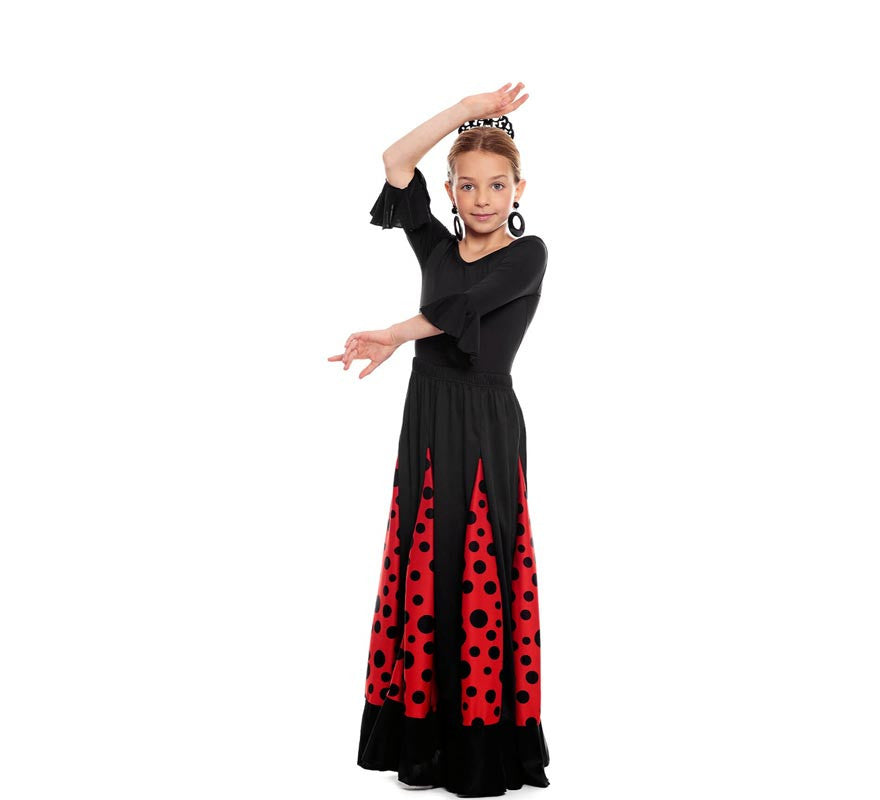 Translation missing: de.Falda Sevillana de Quillas negro y rojo con Lunar negro para niña