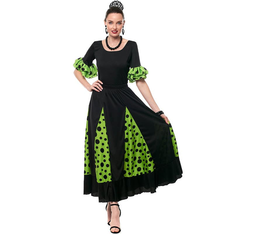 Translation missing: de.Falda Sevillana de Quillas negro y verde con Lunar negro para mujer