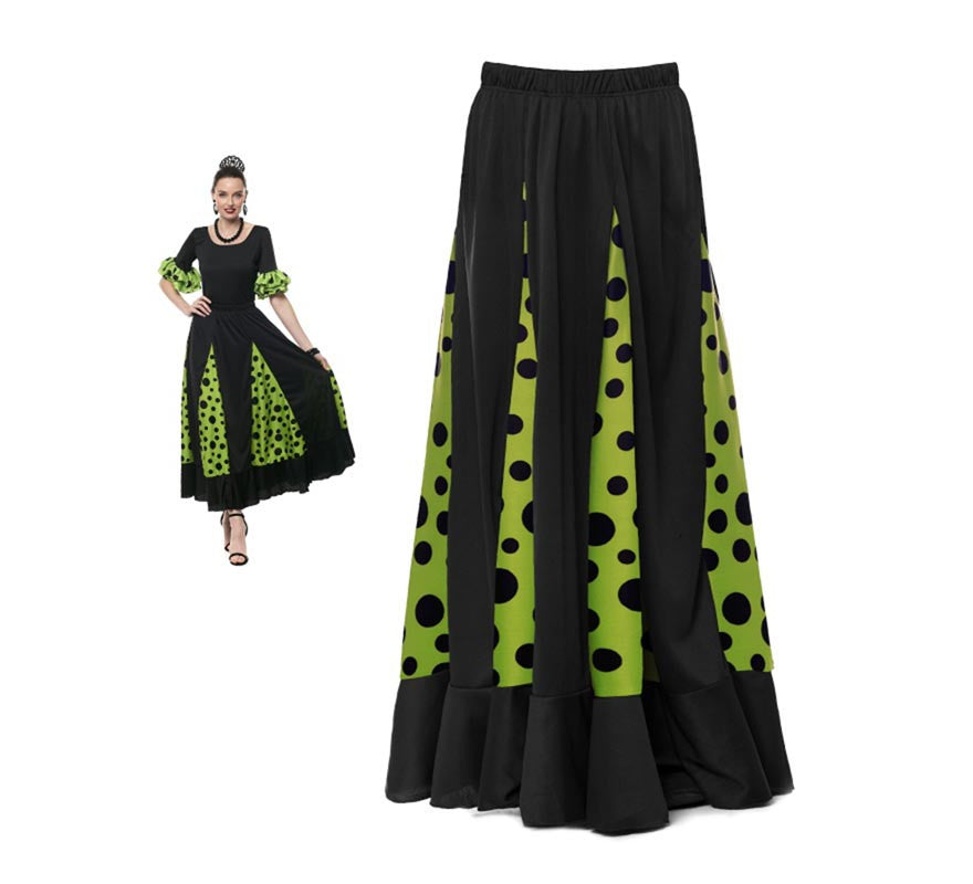 Translation missing: de.Falda Sevillana de Quillas negro y verde con Lunar negro para mujer