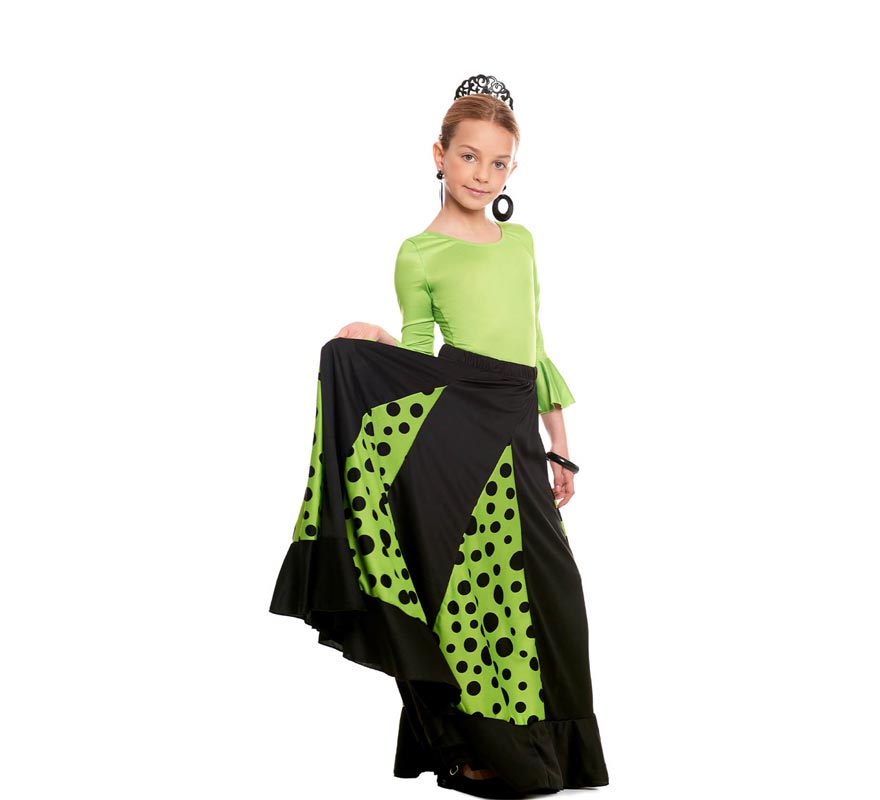 Translation missing: de.Falda Sevillana de Quillas negro y verde con Lunar negro para niña