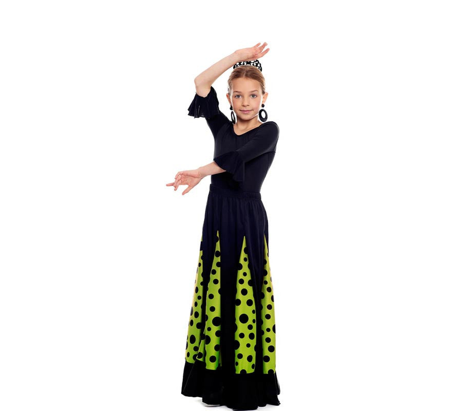 Translation missing: de.Falda Sevillana de Quillas negro y verde con Lunar negro para niña