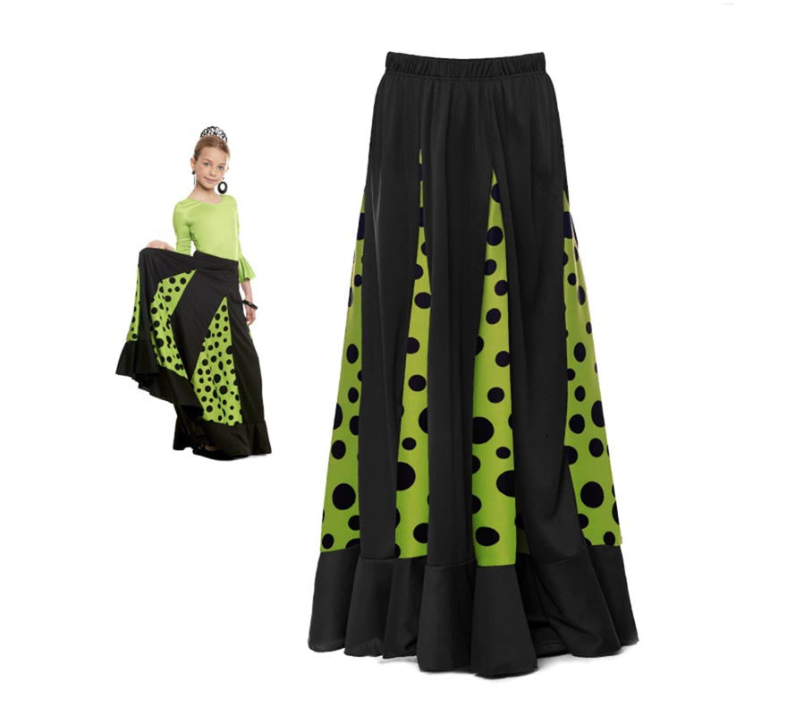 Translation missing: de.Falda Sevillana de Quillas negro y verde con Lunar negro para niña