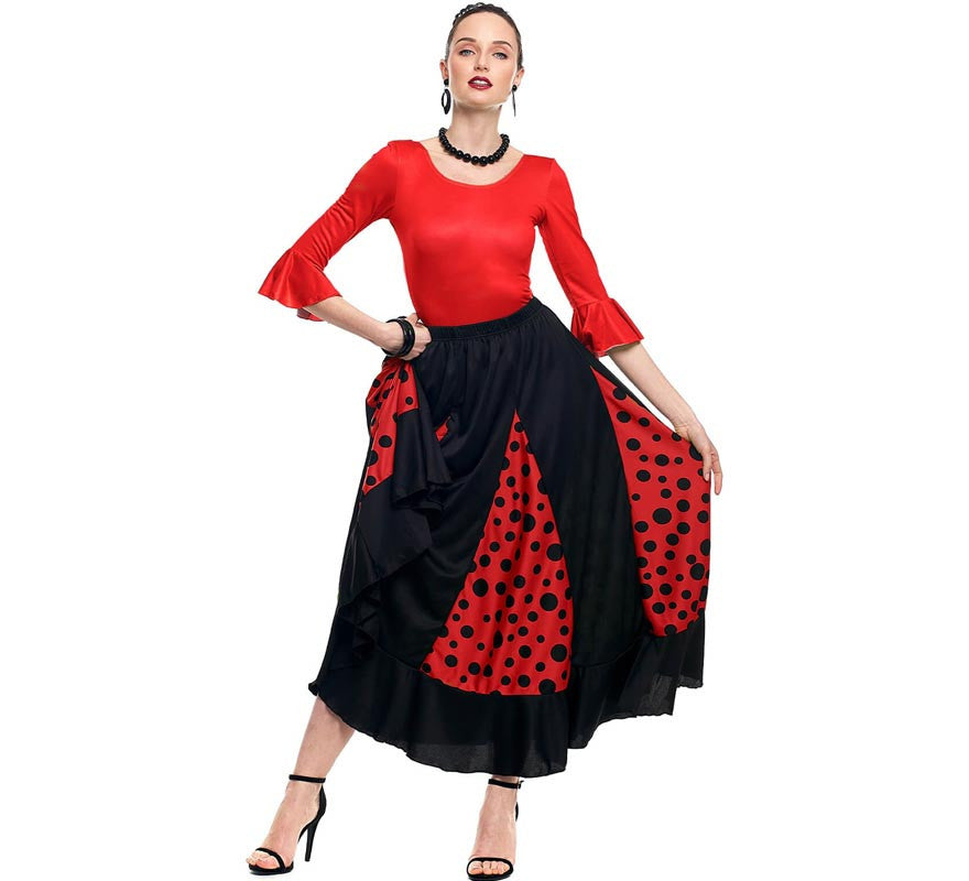 Translation missing: de.Falda Sevillana de Quillas negro y rojo con Lunar negro para mujer