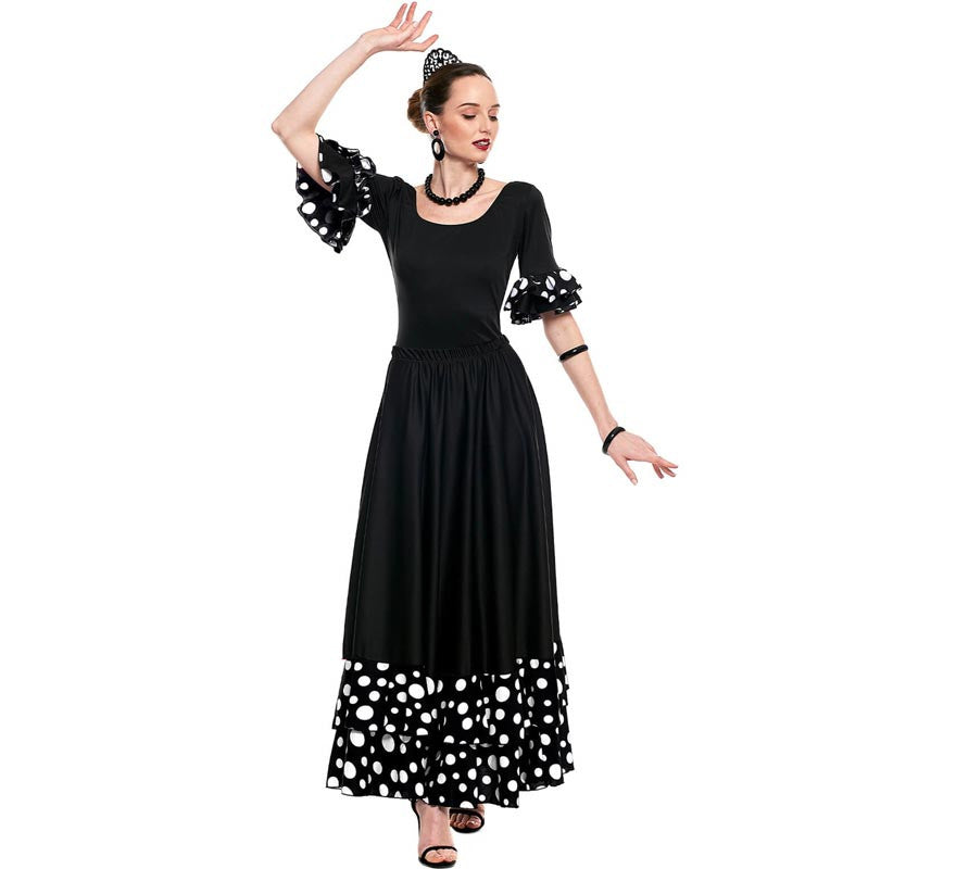 Translation missing: de.Falda Sevillana doble Volante con Lunar negro y blanco para mujer